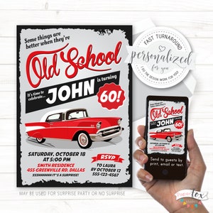 ANY age, 60th birthday invitation, 70th surprise/no surprise party, Invitation for men, Classic car, Digital for print/email/text