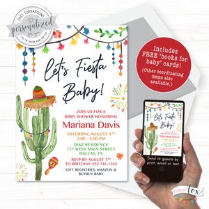 Invito per baby shower Fiesta, baby shower messicano, baby shower a tema cactus, invito digitale da stampare/inviare via email/inviare SMS, omaggio GRATUITO con l'acquisto