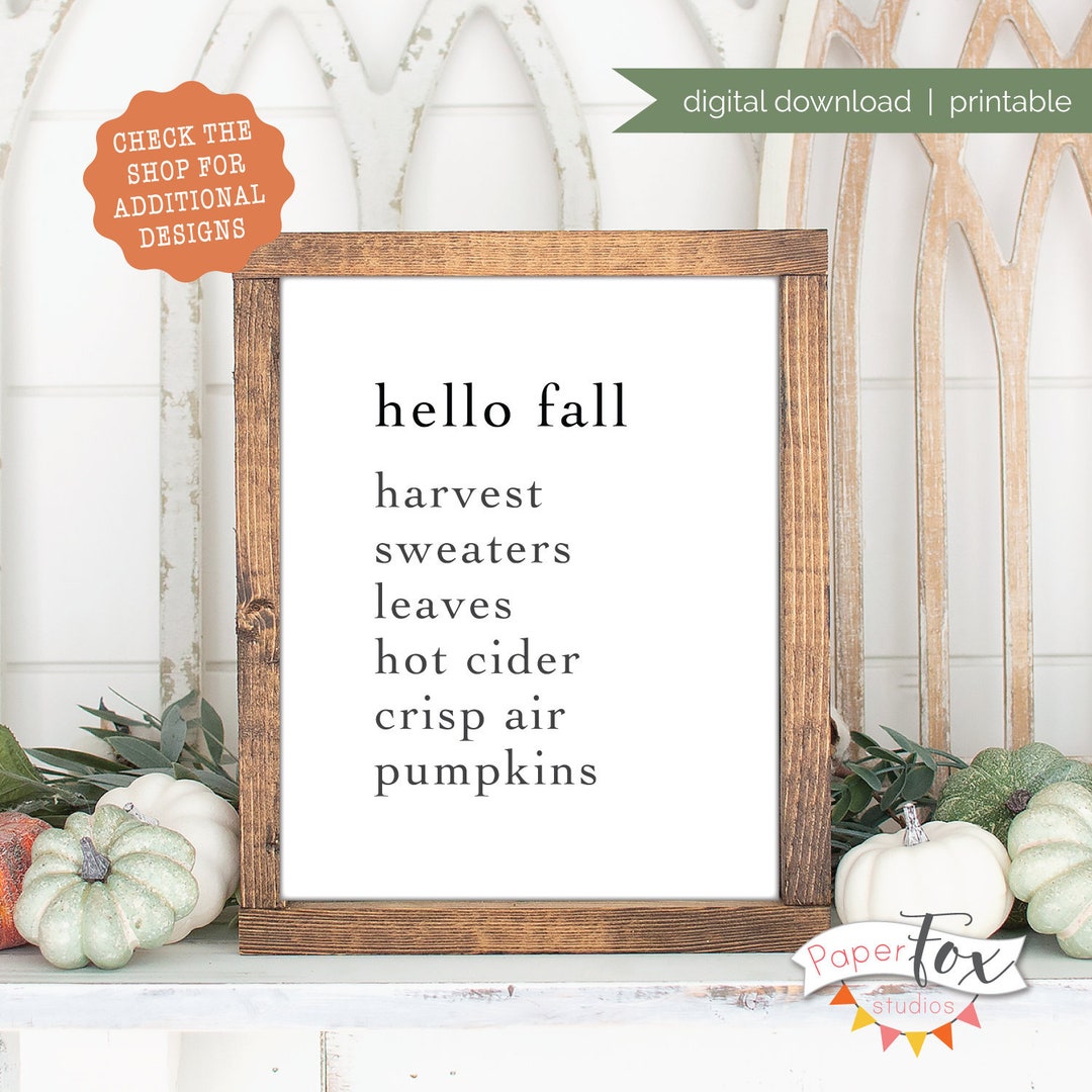 Hello Fall Sign, Fall Printable Decor, Fall Decor, Thanksgiving ...