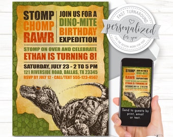 Dinosaur Birthday Invitation, Dinosaur Party, Dinosaur Invitation, Invitations for Boys, Dino-Mite, RAWR, For print/email/text