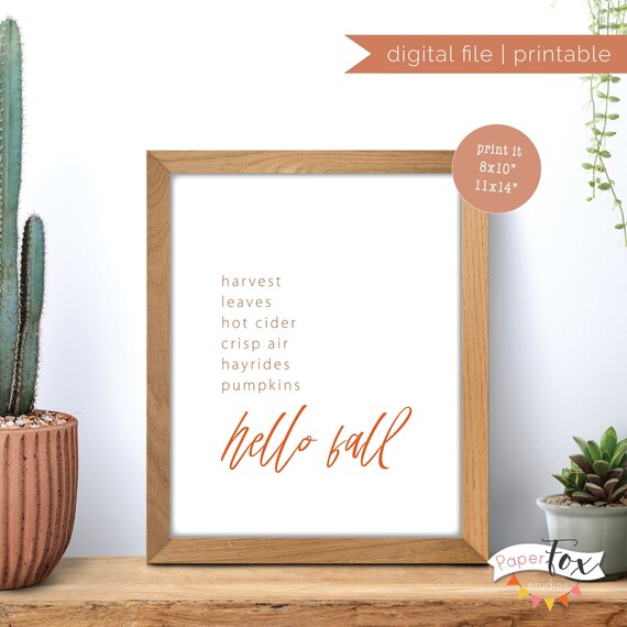 Hello Fall Printable Sign Boho Fall Decor Thanksgiving - Etsy
