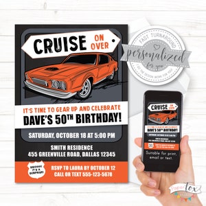 TOUT âge, 50e anniversaire pour homme, 40e anniversaire, 60e anniversaire, Surprise OU Sans surprise, Voiture ancienne, Voiture classique, Muscle car, Pour impression/email/texto