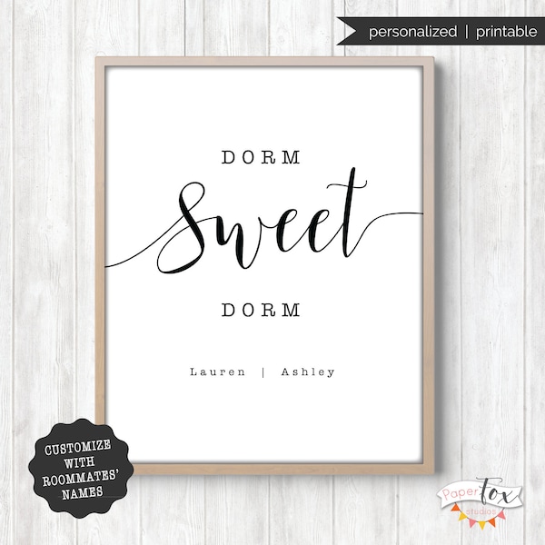 Personalized dorm room decor (printable JPG file) featuring custom names of roommates