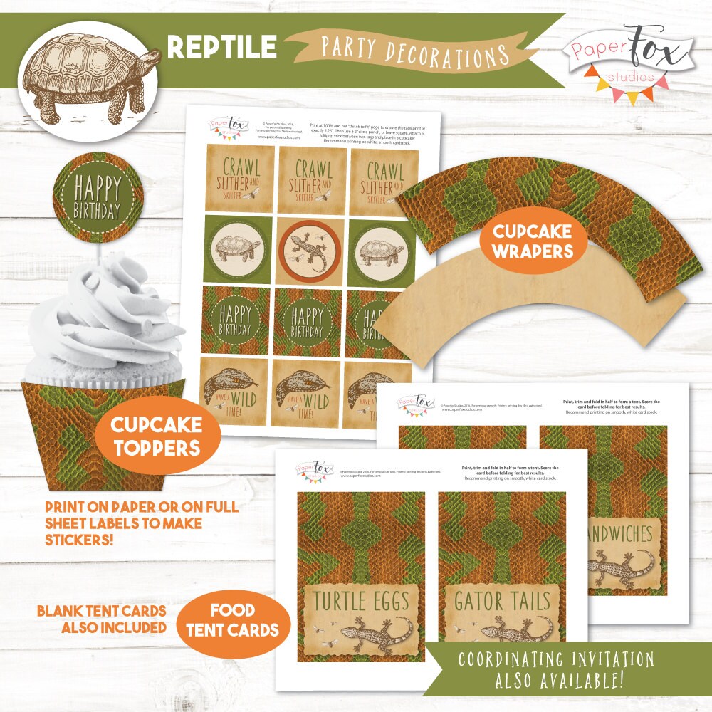Reptile Birthday Party Printable Decorations Set Featuring - Etsy Canada