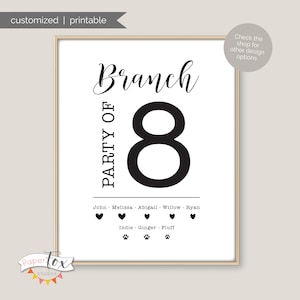 Personalized 'party of' printable sign featuring your last name, first names and dog/cat paw prints and names, Custom, Printable file JPG image 3