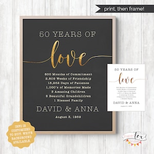 Printable 50th wedding anniversary gift, ANY anniversary year, Golden anniversary, Anniversary gifts for parents or grandparents, JPG file