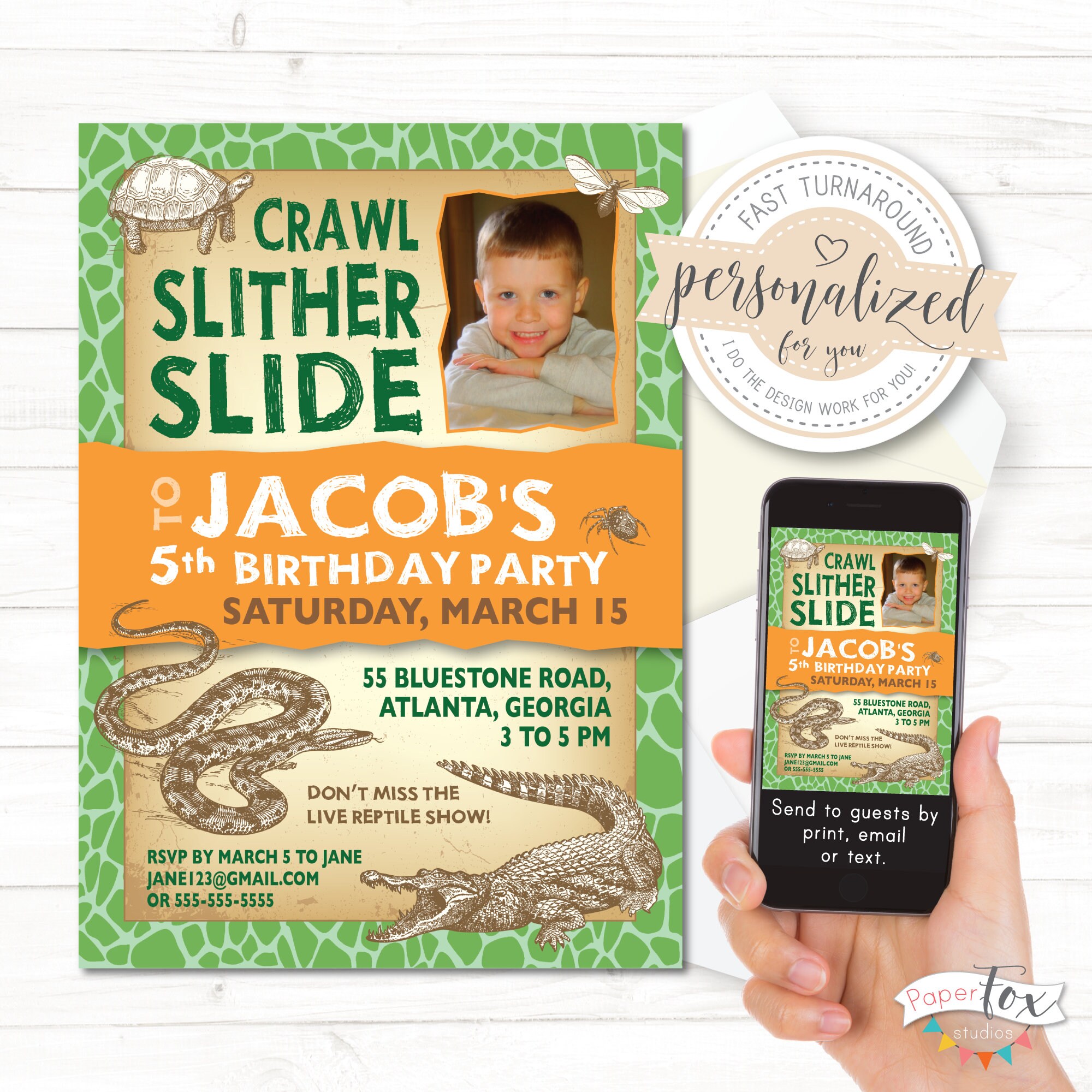 Reptile Birthday Party Invitation Featuring Child's Photo Etsy Canada