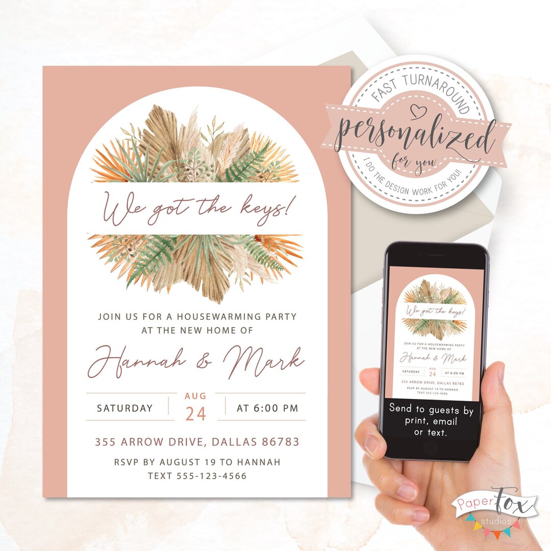 Modern Boho Housewarming Party Invitation, Digital Invitation for Print ...