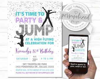 Trampoline Party Birthday Invitation, Jump Party, Bounce Party, Digital invitation for print, email or text