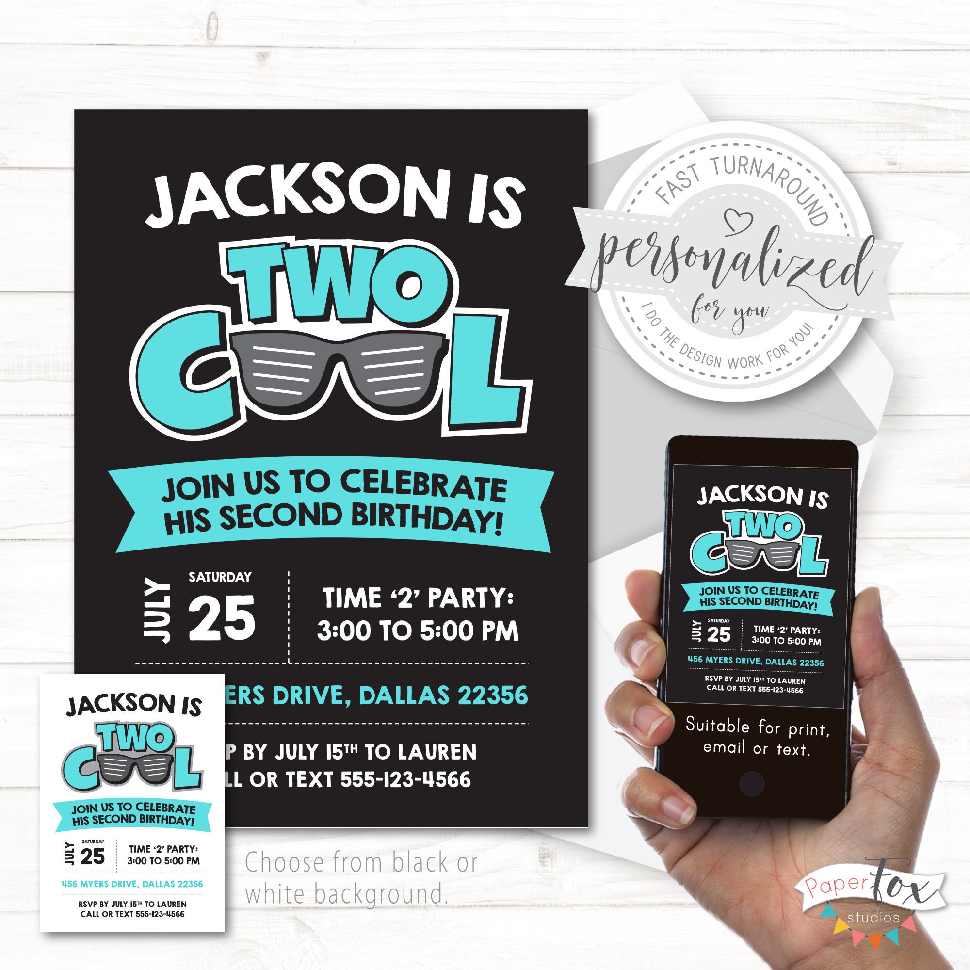 Two Cool Birthday Party Invitation Invitation for 2nd Etsy UK