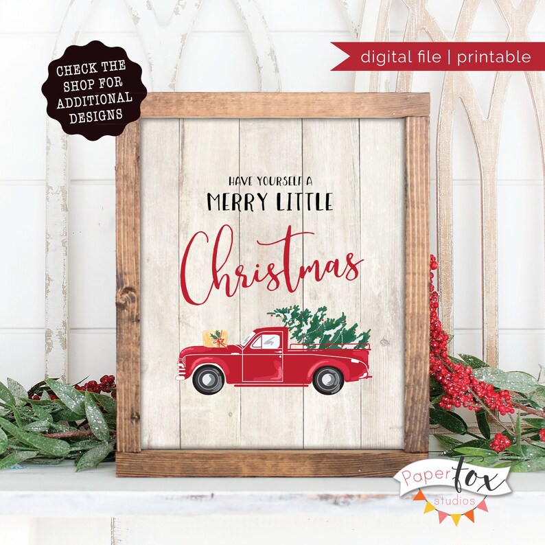 Christmas Printables Red Truck With Christmas Tree Rustic | Etsy