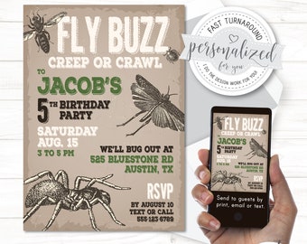 Insect Birthday Invitation, Insect Birthday Party, Invitations for Boys, Bug Out, Insect Party, Digital invitation for print/email/text