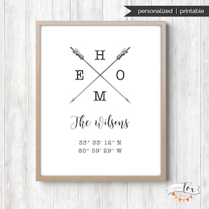 Druckbares GPS-Koordinaten Schild (JPG), Geschenk, personalisiert, Einweihungsparty Geschenk, personalisiertes Geschenk, Lat Long, Nachname