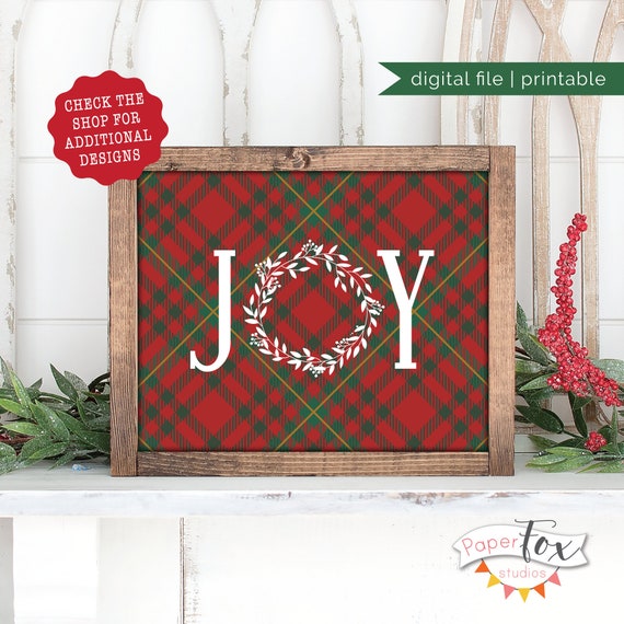 Plaid Christmas, Christmas Printables, Christmas Wall Decor, Joy Printable, Joy to the World, Tartan Holiday Decor, Instant Download