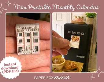 Druckbarer Kalender mit Miniaturen für das Puppenhaus! (Beinhaltet 12 Monate plus Hülle), Puppenhaus-Diorama, Maßstab 1:12