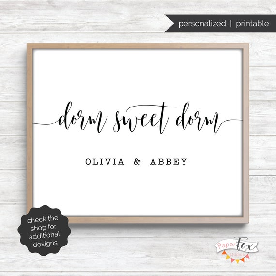Personalized dorm room decor (printable JPG file) customized with roommates' names. "Dorm Sweet Dorm"