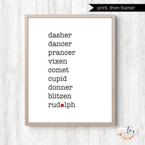 Reindeer names sign, Printable Wall Art, Christmas printable, Santa's reindeer, Christmas Decor, Art Printable, Rudolph, Gifts under 5