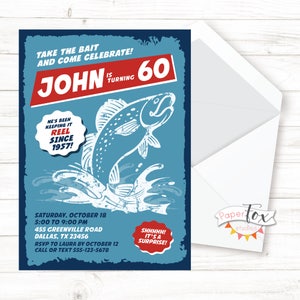 ANY age, Fishing birthday invitation, 60th, 65th, 70th invitation, Fishing Invitation for men, Surprise or no surprise, For print/email/text