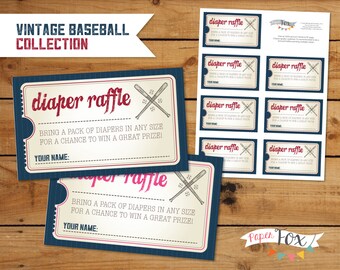 Vintage Baseball Diaper Raffle Tickets // Baseball Diaper Raffle // Baby Shower // INSTANT DOWNLOAD