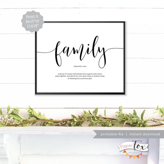 Definition of Family Printable Wall Art (JPG), Farmhouse decor, Family Sign