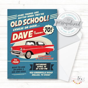 TOUT âge, faire-part 60e anniversaire, 75e anniversaire, faire-part d'anniversaire pour homme, voiture classique, 70e anniversaire surprise, pour impression/email/texto