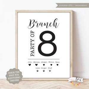 Personalized 'party of' printable sign featuring your last name, first names and dog/cat paw prints and names, Custom, Printable file JPG image 4