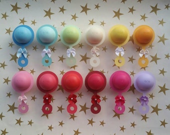 Ten (10) Lip Balm (fits EOS or similar) Baby Shower/Sprinkle Favor Cut Outs ONLY- Rattle Shape