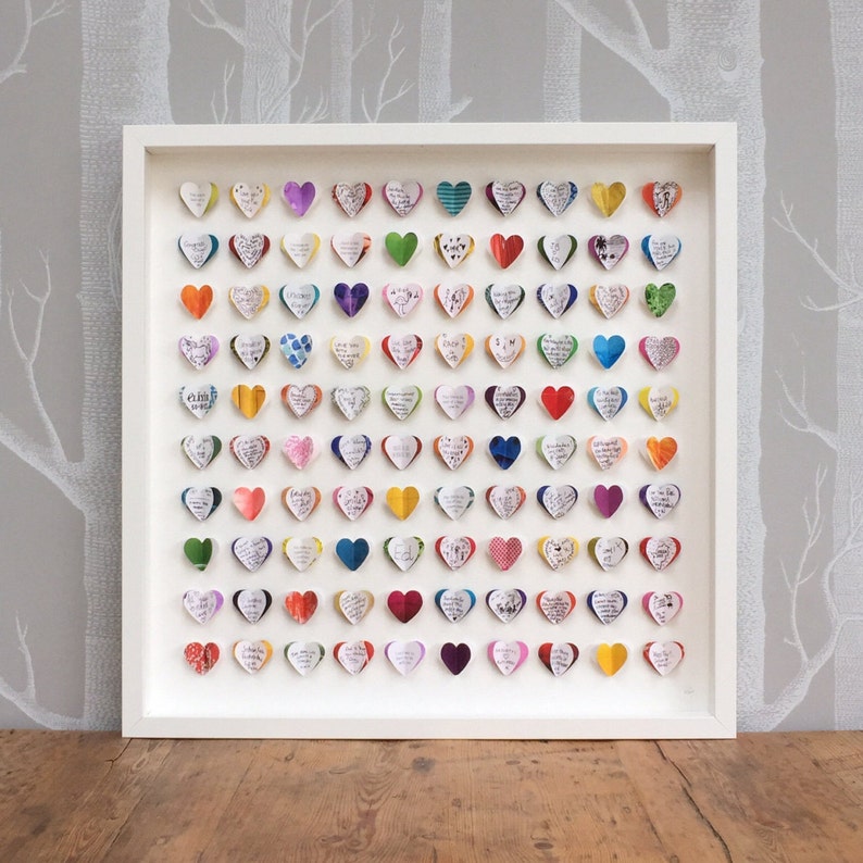 Personalised wedding guest book alternative. Guest book wedding. 100 hearts. LARGE. Wedding gift. Wedding frame. Unique wedding gift. image 2