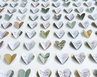 Guest book alternative. Gold & sage green. Personalised hearts. Personalised wedding gift. Wedding framed art. 100 hearts. Large guest book.