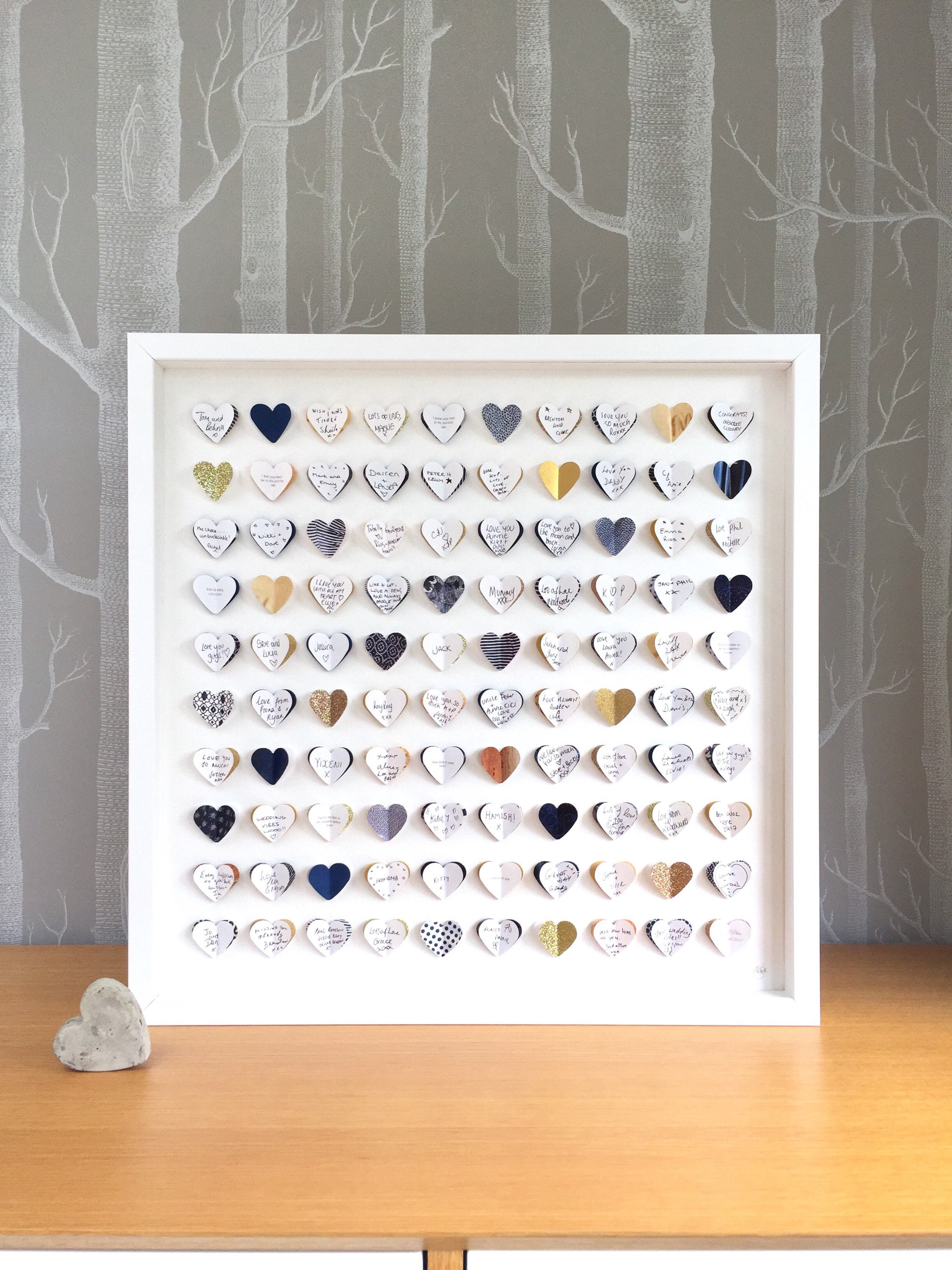 Wedding Guest Book framed wall art navy blue and gold | Etsy