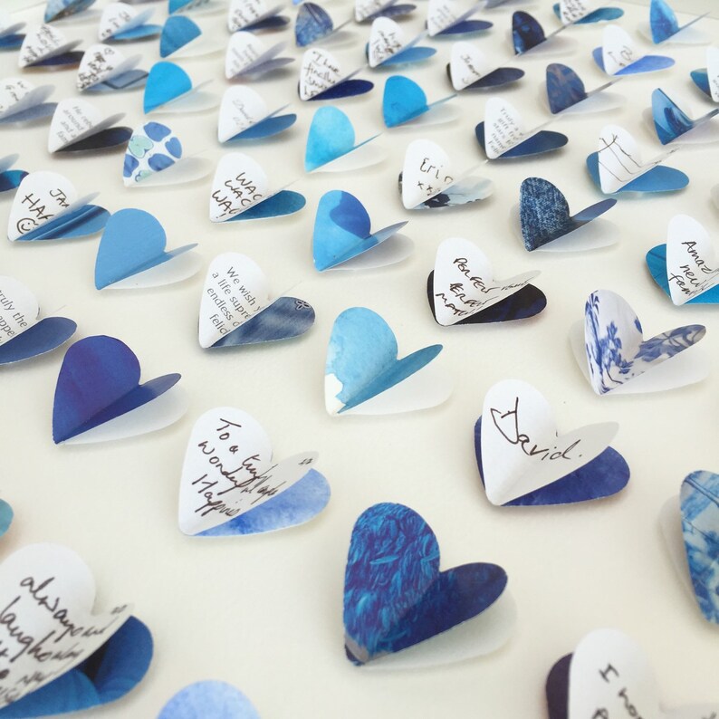 Wedding Guest Book Framed Wall Art Blue Wedding Guestbook 100 Hearts