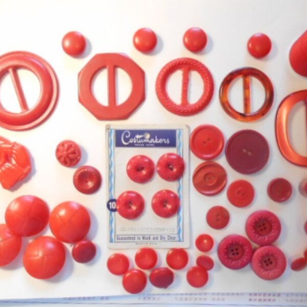 Vintage Red Buckles and Buttons