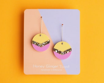 Laser Cut Acrylic Dangle Earrings - Colour Blocking Earrings - Split Drops Earrings - Acrylic Earrings - Honey Ginger Toast