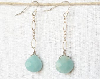 Teal, faceted bead drop earrings with sterling silver chain