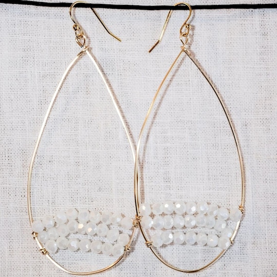 White, Faceted, Stacked Bead Earrings