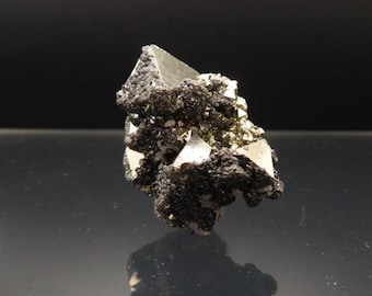 Octahedral Pyrite and Sphalerite - Miniature Mineral Specimen - Huanzala Mine, Peru