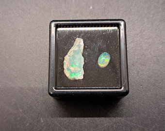 Opal - Rough and Cab set - Welo, Ethiopia - Thumbnail Mineral Specimen