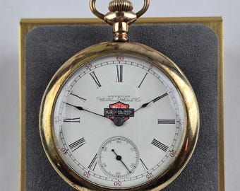 American Waltham GF Pocket Watch w/ Harley-Davidson Logo Grade 610 Sz 16 Running
