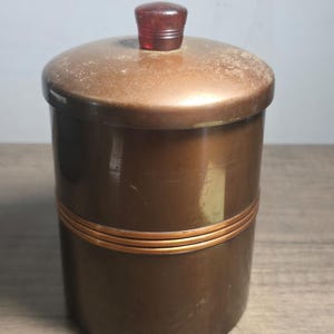 Vintage Duk-it Copper pipe tobacco lidded cane / tin art deco bakelite knob