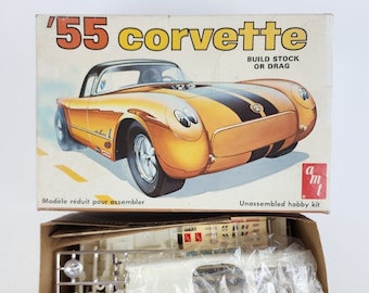 Vintage T287 AMT '55 Corvette Model Kit Complete in Open Box 195 Corvette Drag