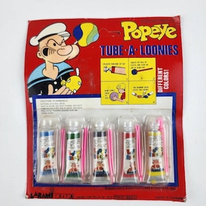 Vintage Popeye Tube a loonies 5 pack Bubble Blowing toy sealed by Larami 1973