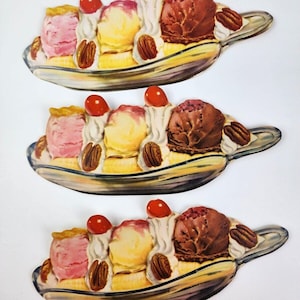 3x banana split sorvete papel cortado 10 "sinal de jantar fonte de refrigerante arte de parede