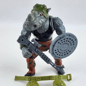 Vintage TMNT Rocksteady Complete w/ Belt & Weapons 1988 Playmates