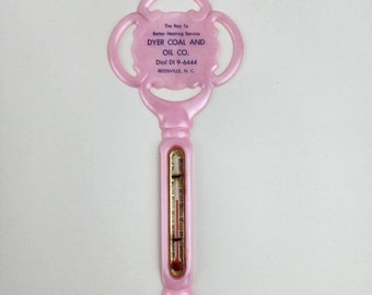 Vintage Dyer Coal & Oil Pink Key shaped Thermometer Wall hang Advertising Works!