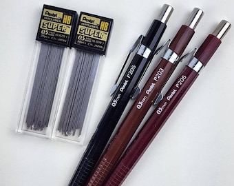 3x Pentel Mechanical Drafting Pencils Black Brown Maroon P203 P205 0.3mm 0.5mm