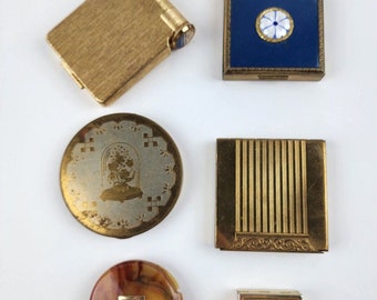 Lot vintage compact miroir Avon Coty avec rouge à lèvres tourbillonnant en plastique pour pilules