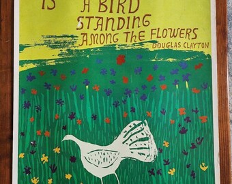 Vintage 1968 Original Poster Looart #722 Signed Lucia Pearce Flower Bird