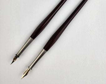 Pair E+M Wooden Dip Fountain Pen Germany w/ extra Nibs
