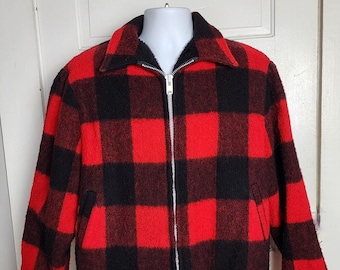 Vintage Woolrich Buffalo Plaid Wool Coat Jacket Black Red Insulated Med / Large