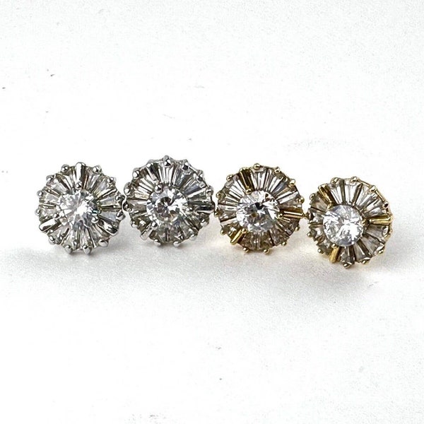 2 Pair Jacmel JCM Sterling Silver & Vermeil Gold Cubic Zirconia Stud Earrings